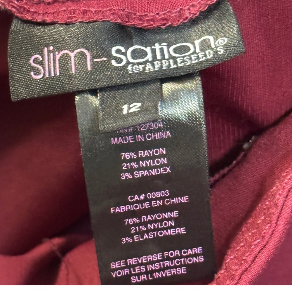 Slim-sation for Appleseeds Burgundy Pull On Straight Leg Stretch Pants Size 12 - Picture 5 of 8